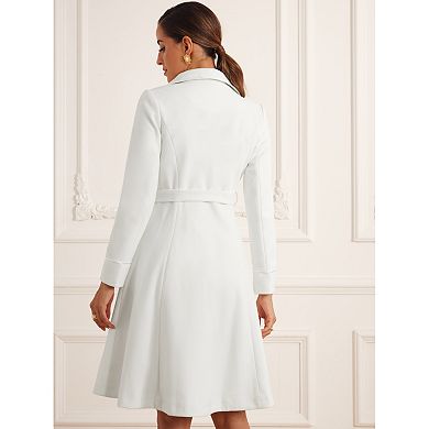 Women's Peter Pan Collar Single Breasted Belted Contrast Trim Swing Winter Coat