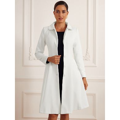 Women's Peter Pan Collar Single Breasted Belted Contrast Trim Swing Winter Coat