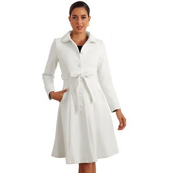 Women's Peter Pan Collar Single Breasted Belted Contrast Trim Swing Winter Coat