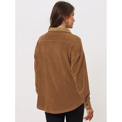 Women's Microfleece Fuzzy Coat Button Down Lapel Warm Winter Lightweight Outwear Shirt Jackets