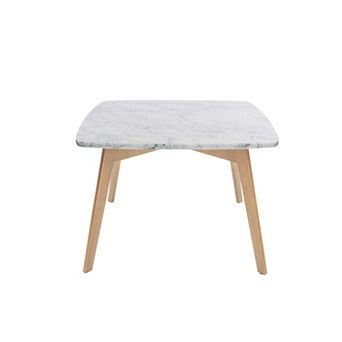 Vezzana 31" Square Italian Carrara White Marble Coffee Table with Oak Legs