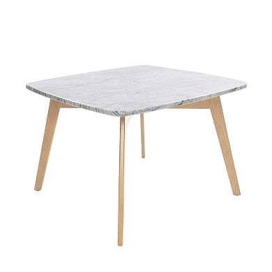 Vezzana 31" Square Italian Carrara White Marble Coffee Table with Oak Legs