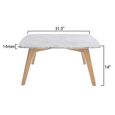 Vezzana 31" Square Italian Carrara White Marble Coffee Table with Oak Legs