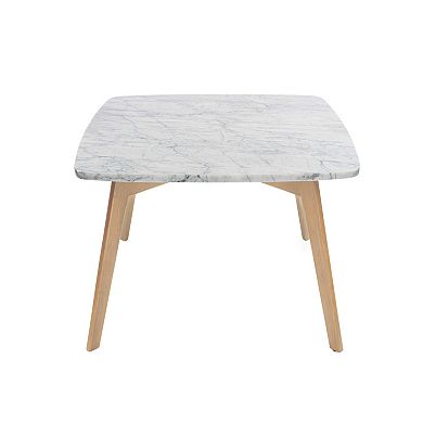 Vezzana 31" Square Italian Carrara White Marble Coffee Table with Oak Legs