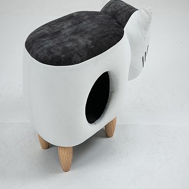 Cat Condo Black and White Pet House Storage Ottoman