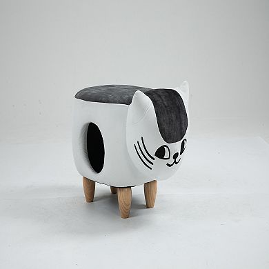 Cat Condo Black and White Pet House Storage Ottoman