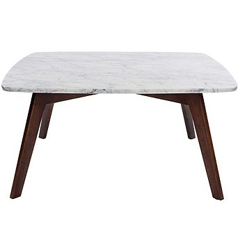 Vezzana 31" Square Italian Carrara White Marble Coffee Table with Walnut Legs