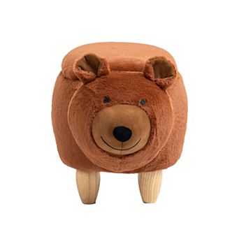 Brown Bear Animal Storage Ottoman with Wood Legs