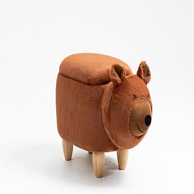 Brown Bear Animal Storage Ottoman with Wood Legs