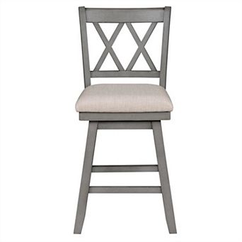 Brookline 24 in High Back Wood 37.5 in Swivel Counter Stool with Fabric Seat