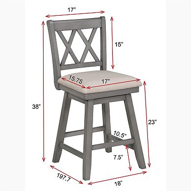 Brookline 24 in. High Back Wood 37.5 in. Swivel Counter Stool with Fabric Seat
