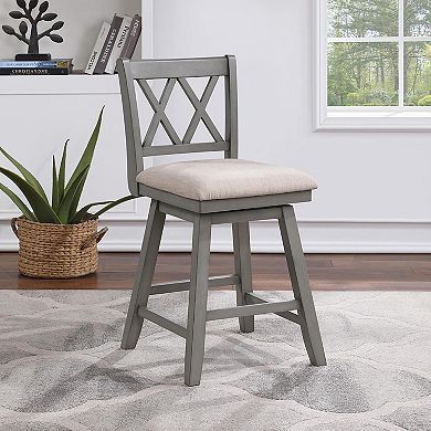 Brookline 24 in. High Back Wood 37.5 in. Swivel Counter Stool with Fabric Seat
