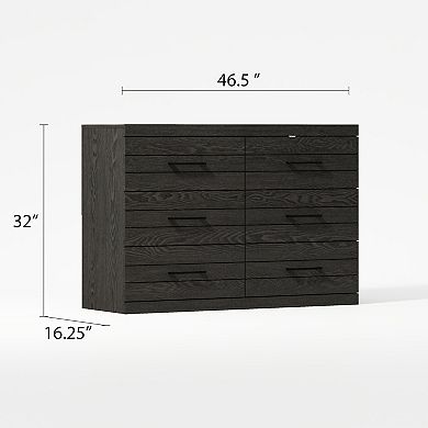 Hamsper 6-Drawer Dark Grey Oak Dresser (31.7 in. H × 46.5 in. W × 16.3 in. D)