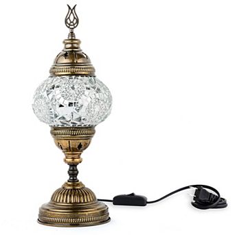 14.5 in Handmade White Separated Circles Mosaic Glass Table Lamp with Brass Color Metal Base