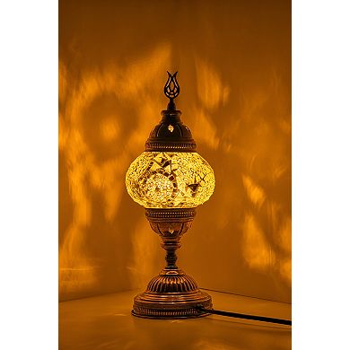 14.5 in. Handmade White Separated Circles Mosaic Glass Table Lamp with Brass Color Metal Base