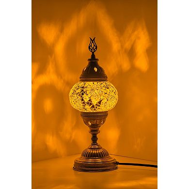 14.5 in. Handmade White Separated Circles Mosaic Glass Table Lamp with Brass Color Metal Base