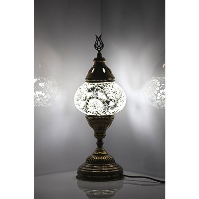 14.5 in. Handmade White Separated Circles Mosaic Glass Table Lamp with Brass Color Metal Base