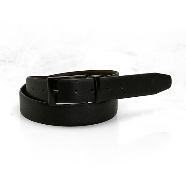 Black Pebble Grain Leather 4-Bar Applique Classic Belt Men