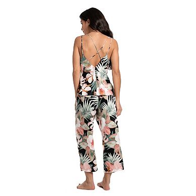 Women's Lilac+London Tropical Floral Print Camisole Top & Cropped Pants Pajama Set