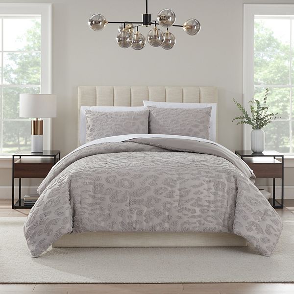 Nine West Mia Tufted Leopard Texture Comforter Set - Gray (QUEEN)