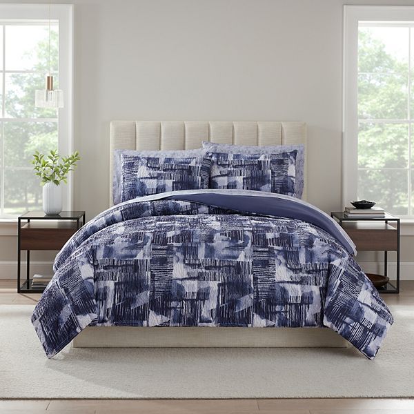 Nine West Nora Geo Printed Texture Bedding Set - Navy (TWIN)