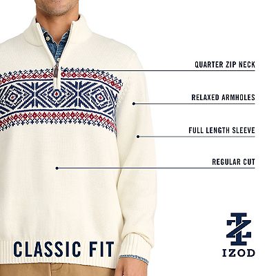 High quality Men's IZOD Sportswear Fair Isle Quarter Zip Pullover Medium Chunky Knit Heavy