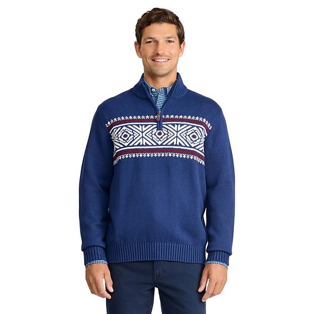 平いづる Men's IZOD Fairisle Quarter-Zip Sweater