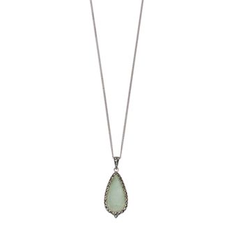 Tori Hill Sterling Silver Marcasite & Jade Teardrop Pendant Necklace