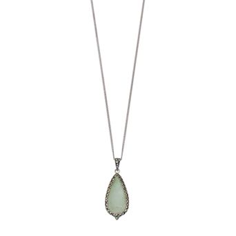 Tori Hill Sterling Silver Marcasite & Jade Teardrop Pendant Necklace