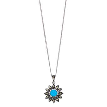 Tori Hill Sterling Silver Marcasite & Synthetic Opal Starburst Pendant Necklace
