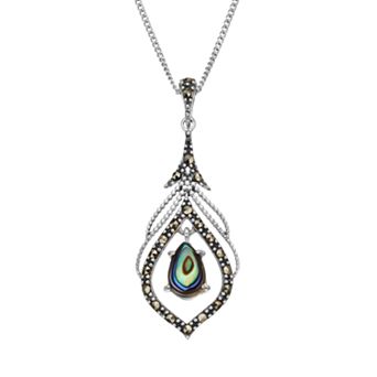 Tori Hill Sterling Silver Marcasite & Abalone Pendant Necklace