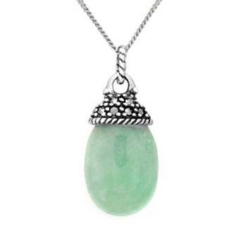 Tori Hill Sterling Silver Marcasite & Jade Pendant Necklace