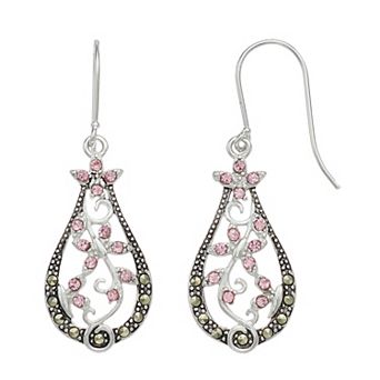 Tori Hill Sterling Silver Marcasite & Pink Crystal Drop Earrings