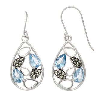 Tori Hill Sterling Silver Marcasaite & Blue Glass Drop Earrings