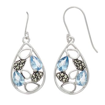 Tori Hill Sterling Silver Marcasaite & Blue Glass Drop Earrings