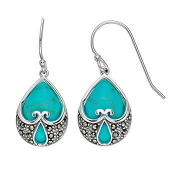 Tori Hill Sterling Silver Marcasaite Simulated Turquoise Drop Earrings
