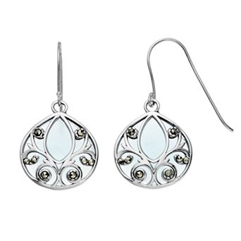 Tori Hill Sterling Silver Marcasaite & Blue Glass Drop Earrings