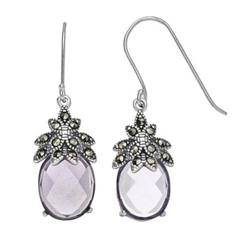 Tori Hill Sterling Silver Marcasaite & Purple Glass Drop Earrings