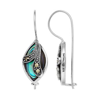 Tori Hill Sterling Silver Marcasaite & Abalone Drop Earrings