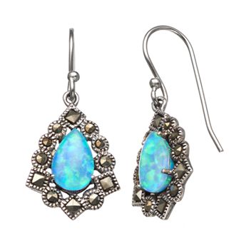 Tori Hill Sterling Silver Marcasaite & Simulated Blue Opal Drop Earrings