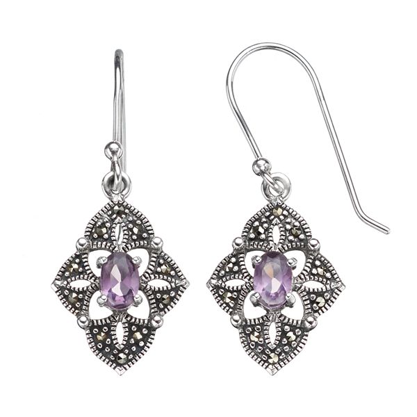 Tori Hill Sterling Silver Marcasite & Amethyst Marquise Earrings