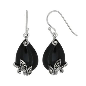 Tori Hill Sterling Silver Marcasite & Onyx Teardrop Earrings