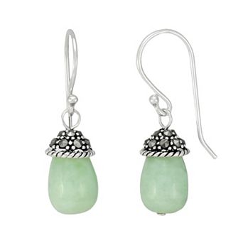 Tori Hill Sterling Silver Marcasite & Jade Teardrop Earrings