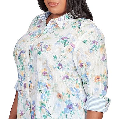 Plus Size Alfred Dunner Painted Birds Button Down Top