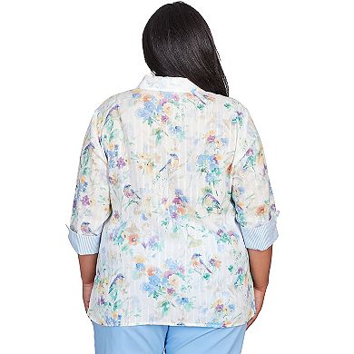 Plus Size Alfred Dunner Painted Birds Button Down Top