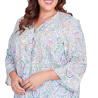 Plus Size Alfred Dunner Paisley Flutter Sleeve Button Front Top