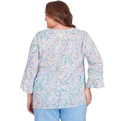 Plus Size Alfred Dunner Paisley Flutter Sleeve Button Front Top