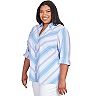Alfred Dunner Women's Mitered Stripe Button Down Top, Blue, Large :  : Clothing, Shoes & Accessories