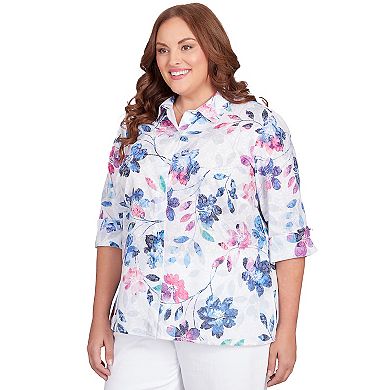 Plus Size Alfred Dunner Floral Burnout Button Down Top