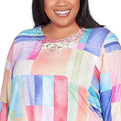 Plus Size Alfred Dunner Bright Patchwork Lace Neck Top